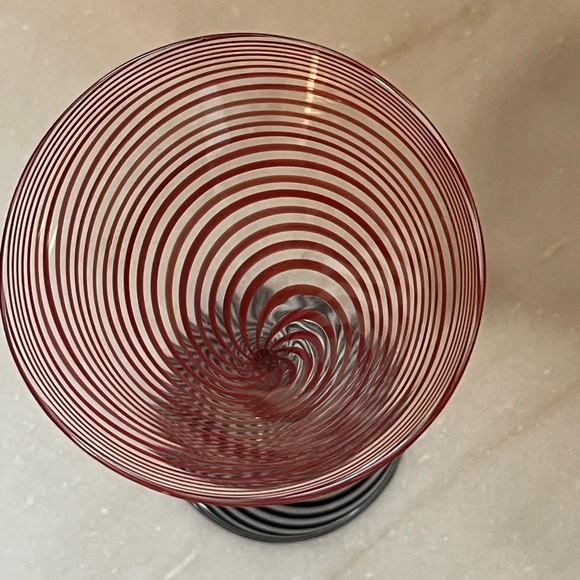 Shaken not stirred.  Orange stripes and black swirls, hand blown Martini Glass - Picture 2 of 8